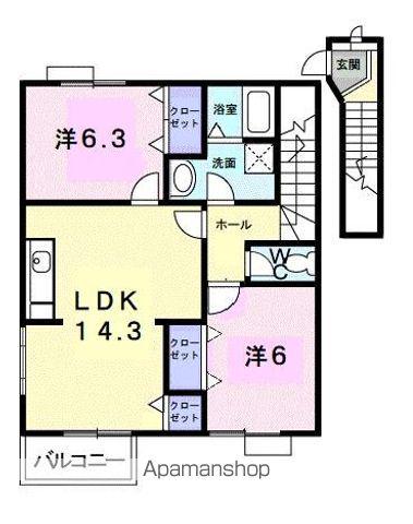 グレイスフル太田D(2LDK/2階)の間取り写真
