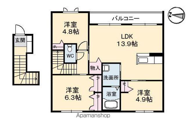 鳳鳴館2(3LDK/2階)の間取り写真