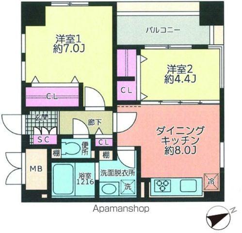 SUN SPRING TOWER(2DK/2階)の間取り写真