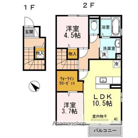 ヴィラ桜木C棟(2LDK/2階)の間取り写真