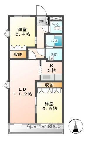 シュノンソー(2LDK/3階)の間取り写真