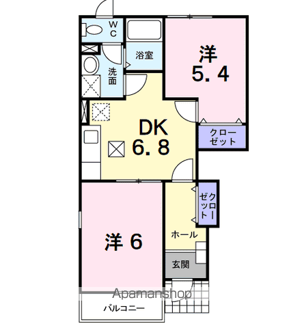 サンブリーズガーデンB(2DK/1階)の間取り写真