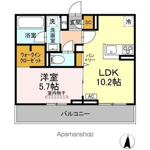 ヘシレ中御所(1LDK/2階)の間取り写真