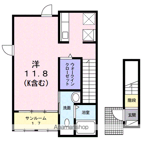 グランツフリシュ(ワンルーム/2階)の間取り写真