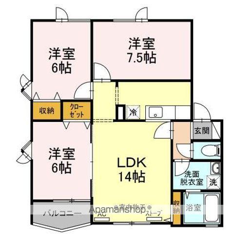 クイーンズパーク青葉C棟(3LDK/2階)の間取り写真