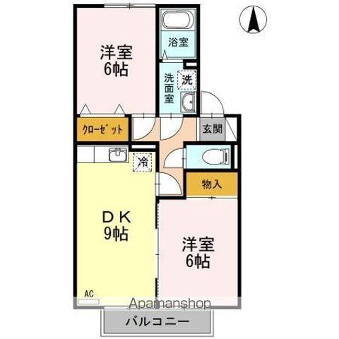 セジュール伏石A・B棟(2DK/2階)の間取り写真