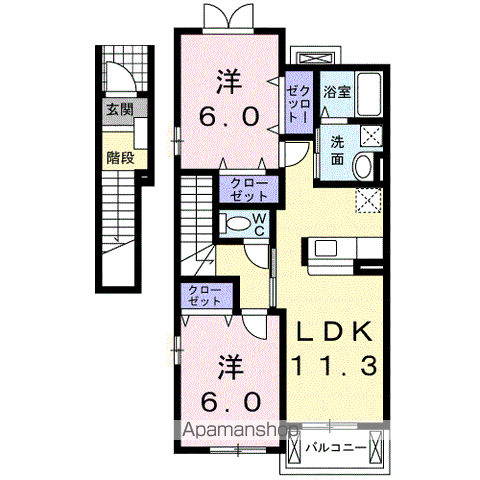 ペルペートⅢ(2LDK/2階)の間取り写真