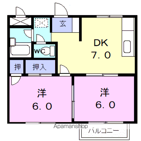 シティハイツ源Ⅱ(2DK/1階)の間取り写真