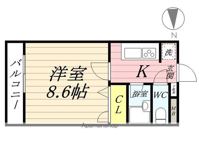 ハイツ八之坪(1K/1階)の間取り写真