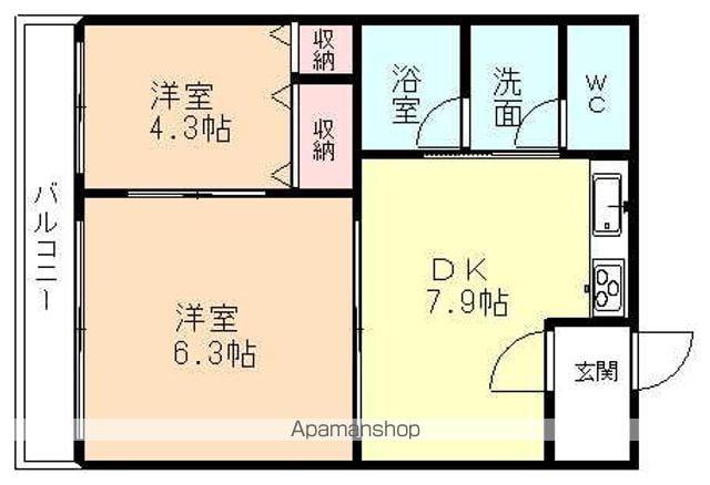 富山県富山市 3階建 築25年(2DK/2階)の間取り写真