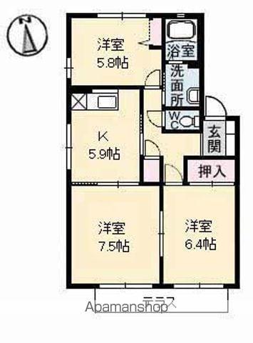 トータス井上C棟(3K/1階)の間取り写真