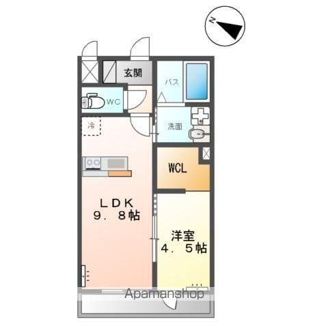 阿見町よしわらアパート(1LDK/2階)の間取り写真