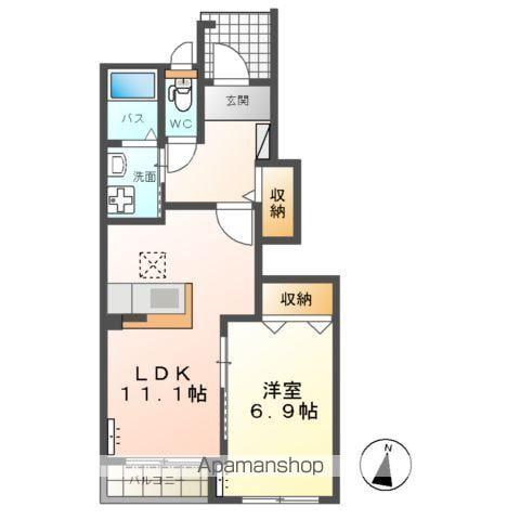 高尾崎 NEW TOWN LA・TERRE B(1LDK/1階)の間取り写真