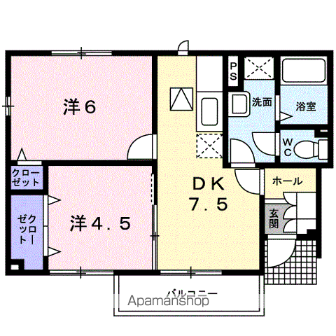 ハッピー尾山タウン B(2DK/1階)の間取り写真
