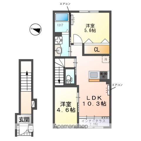 柏市柏 アパート(2LDK/2階)の間取り写真