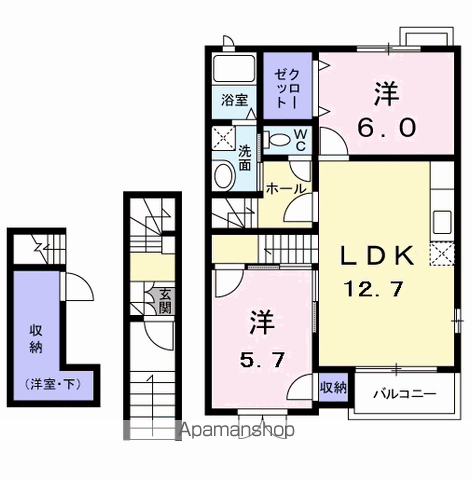アヴニールⅢ(2LDK/2階)の間取り写真