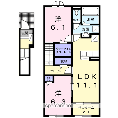 イルクオーレⅠ(2LDK/2階)の間取り写真