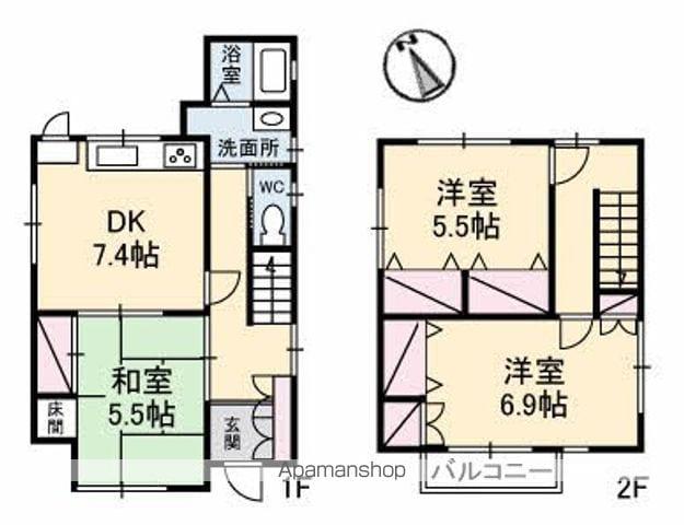高松琴平電鉄長尾線 元山駅(高松) 徒歩4分 2階建 築30年(3DK)の間取り写真