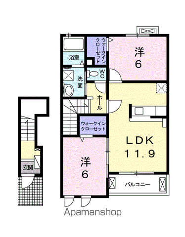 ピュアハイツ・翠A(2LDK/2階)の間取り写真