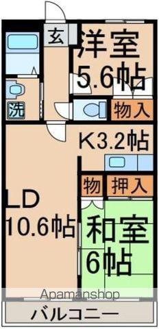 ヒルトップD棟(2LDK/2階)の間取り写真