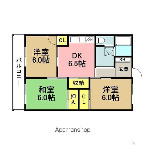 八尋ビル(3DK/6階)の間取り写真