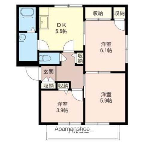 サンフィールD棟(3DK/2階)の間取り写真