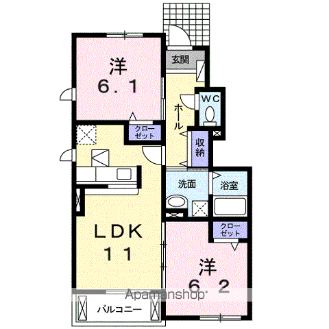 プリートカーサ内浜Ⅲ(2LDK/1階)の間取り写真