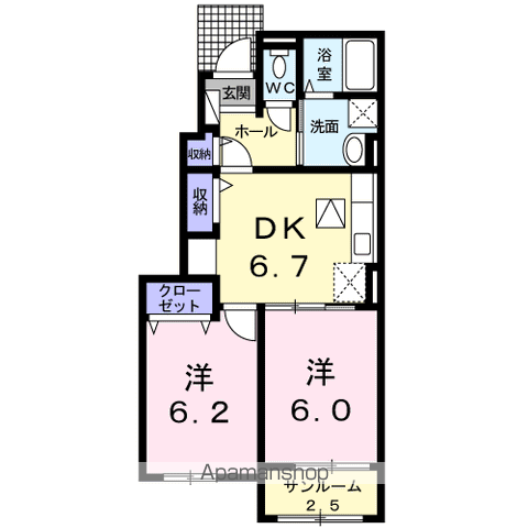 ミーオ ベルカーサ(2DK/1階)の間取り写真