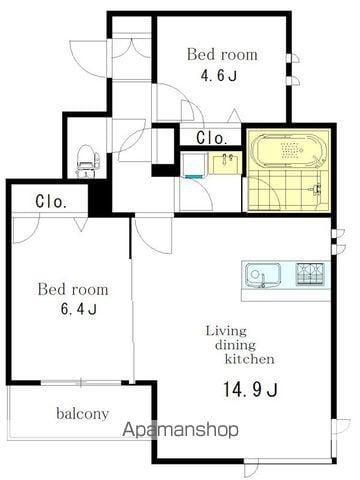 エスポワール吉祥寺(2LDK/3階)の間取り写真