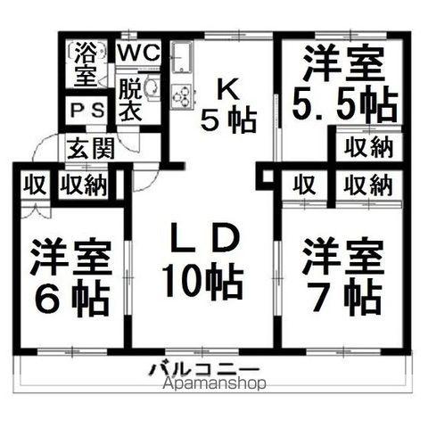 パティオス夕陽ヶ丘Ⅱ(3LDK/4階)の間取り写真