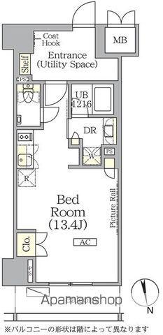 ザ・パークハビオ神楽坂レジデンスサウス(ワンルーム/1階)の間取り写真