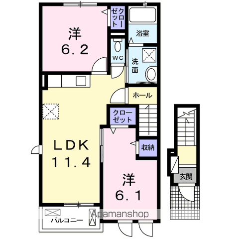 エルカーサⅡ(2LDK/2階)の間取り写真