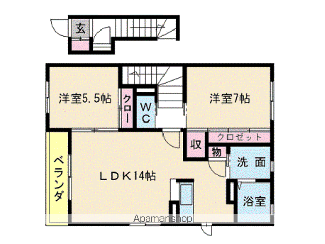 クラヴィエS棟(2LDK/2階)の間取り写真