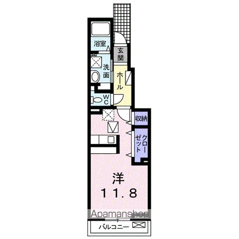 カシーヌ ショコラⅣ(ワンルーム/1階)の間取り写真