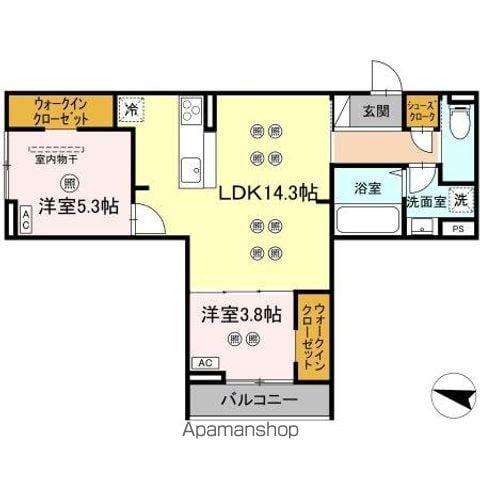 プランドゥブレ西新(2LDK/3階)の間取り写真