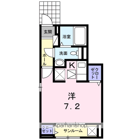 ブラン ソル ジュンⅡ(ワンルーム/1階)の間取り写真
