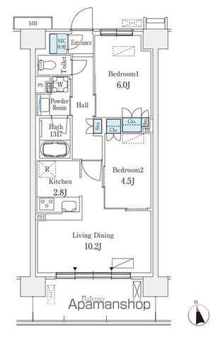 スカイグランデ津田沼(2LDK/2階)の間取り写真