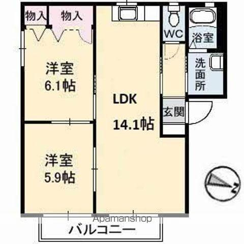 ディアス川南 B棟(2LDK/2階)の間取り写真