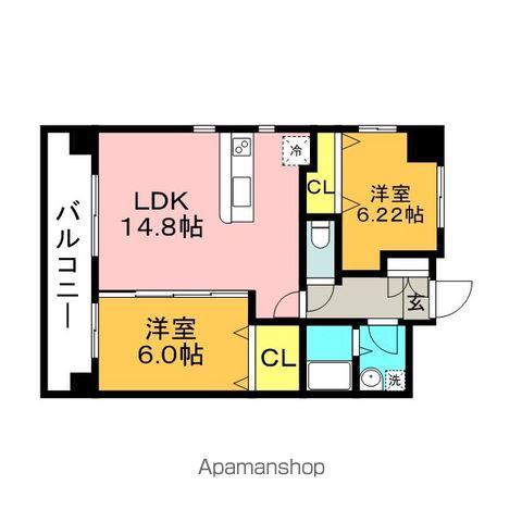 リバーサイド稚加栄(2LDK/9階)の間取り写真