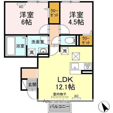 ヴァインハイム(2LDK/1階)の間取り写真
