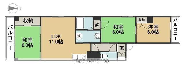 片岡ハイツ(3LDK/3階)の間取り写真