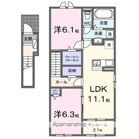 パルファン・サクラ Ⅰ(2LDK/2階)の間取り写真