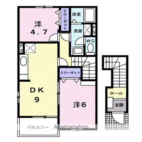 カーサフィオーレA(2DK/2階)の間取り写真