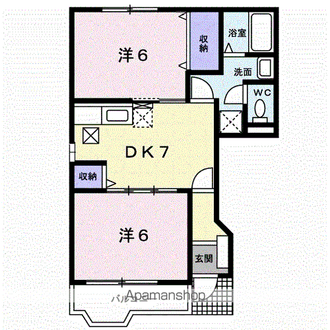 プリムヴェール(2DK/1階)の間取り写真