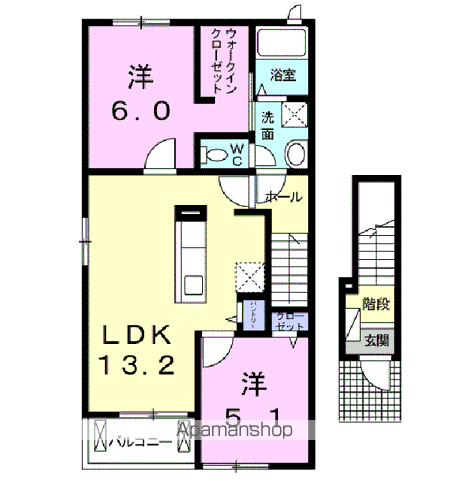 カシーヌ ショコラⅢ(2LDK/2階)の間取り写真