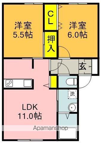 メゾン蛍ヶ丘C(2LDK/1階)の間取り写真
