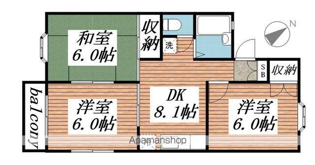 わかしおハイツB棟(3DK/2階)の間取り写真