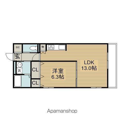 ミモザハウス(1LDK/3階)の間取り写真