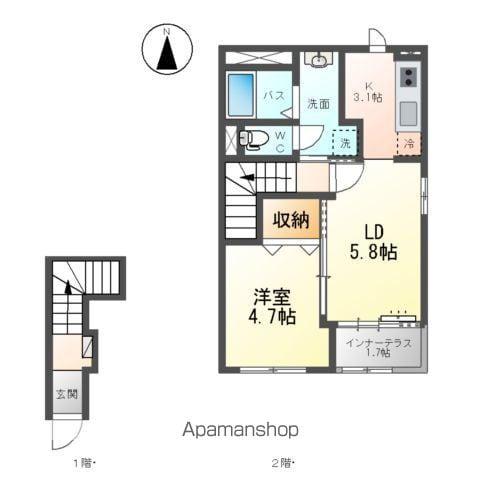 仲間町アパートA棟(1LDK/2階)の間取り写真