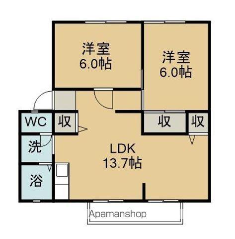 サンビレッジ原B棟(2LDK/2階)の間取り写真